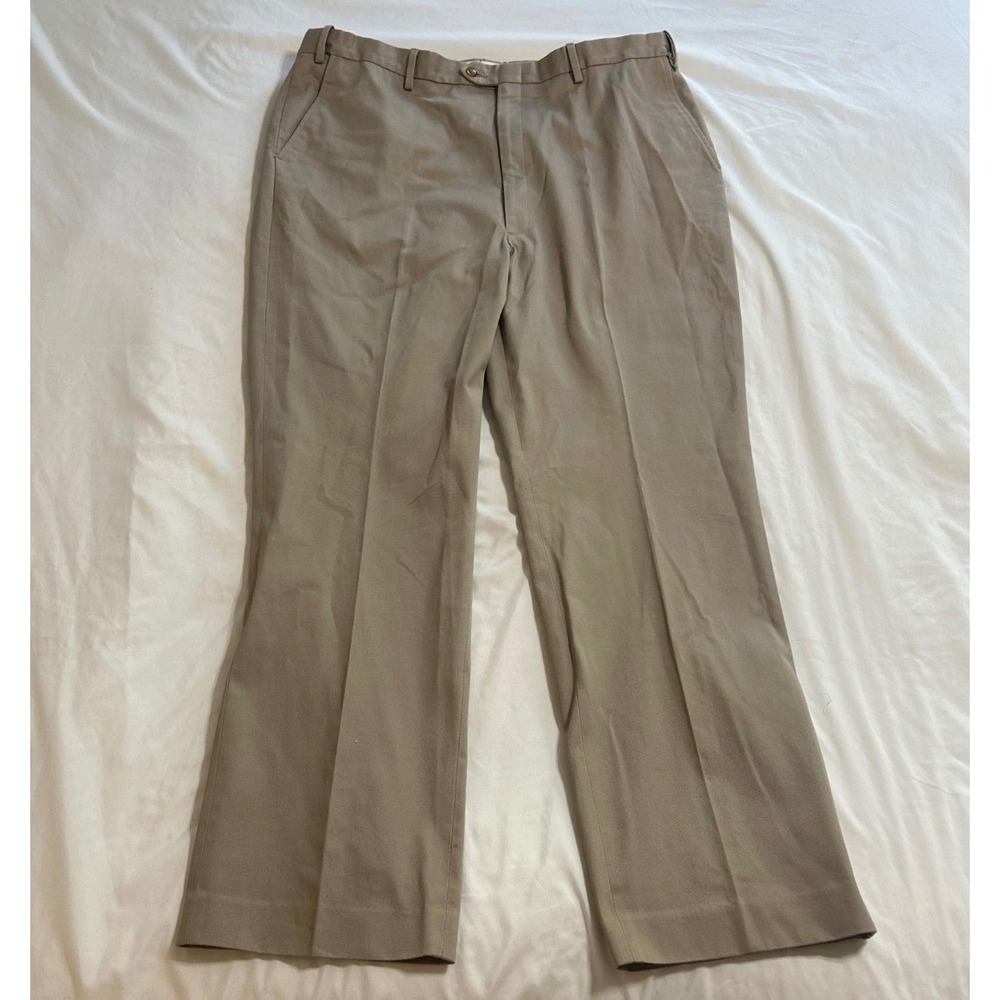 Berle Mens Khaki Tan Flat Front Dress Pants Trousers 42L Straight Leg 40x32